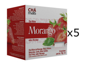 Chá de Morango Kit com 5 Caixas de 10 Sachês cada
