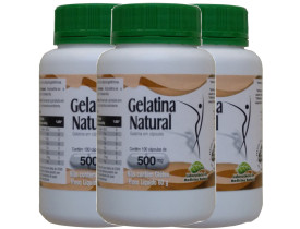 Gelatina Colágeno Natural 100 cápsulas de 500mg Kit com 3