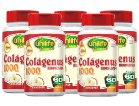 Colágeno Hidrolisado com Vitamina C 60 Comprimidos de 1000mg Kit com 5