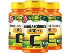 Vitamina C Ácido Ascórbico Vegana 60 cápsulas Kit com 3