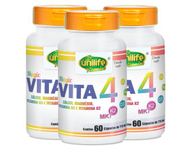 Vitamina K2 D3 Cálcio e Magnésio MK7 Vita 4 Kit com 3 frascos